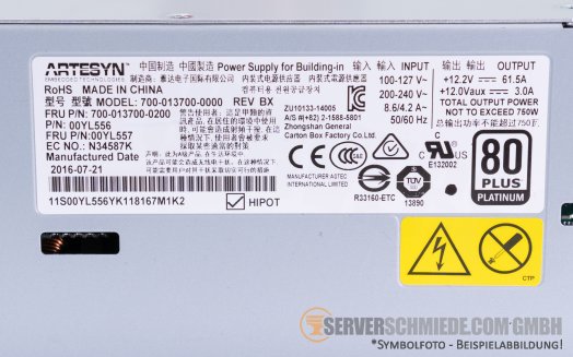 IBM 750W Netzteil PSU 80 Plus Platinum x3550 M5 x3650 M5 94Y8149 00YJ834